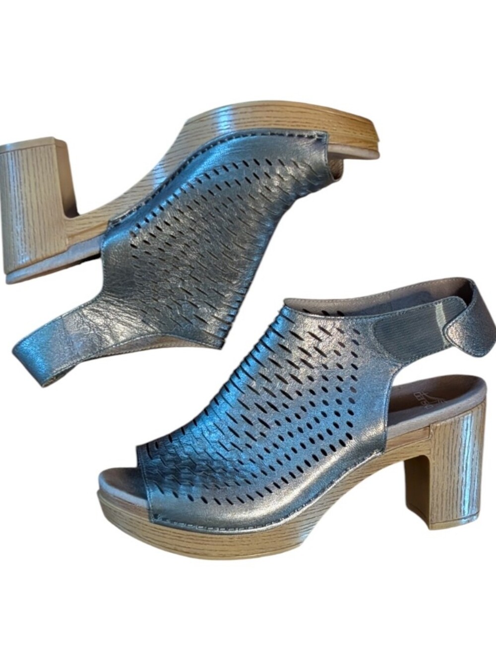 Dansko Danae Pewter Metallic Leather Slingback Block Heel Sandals Size 41/ 10.5